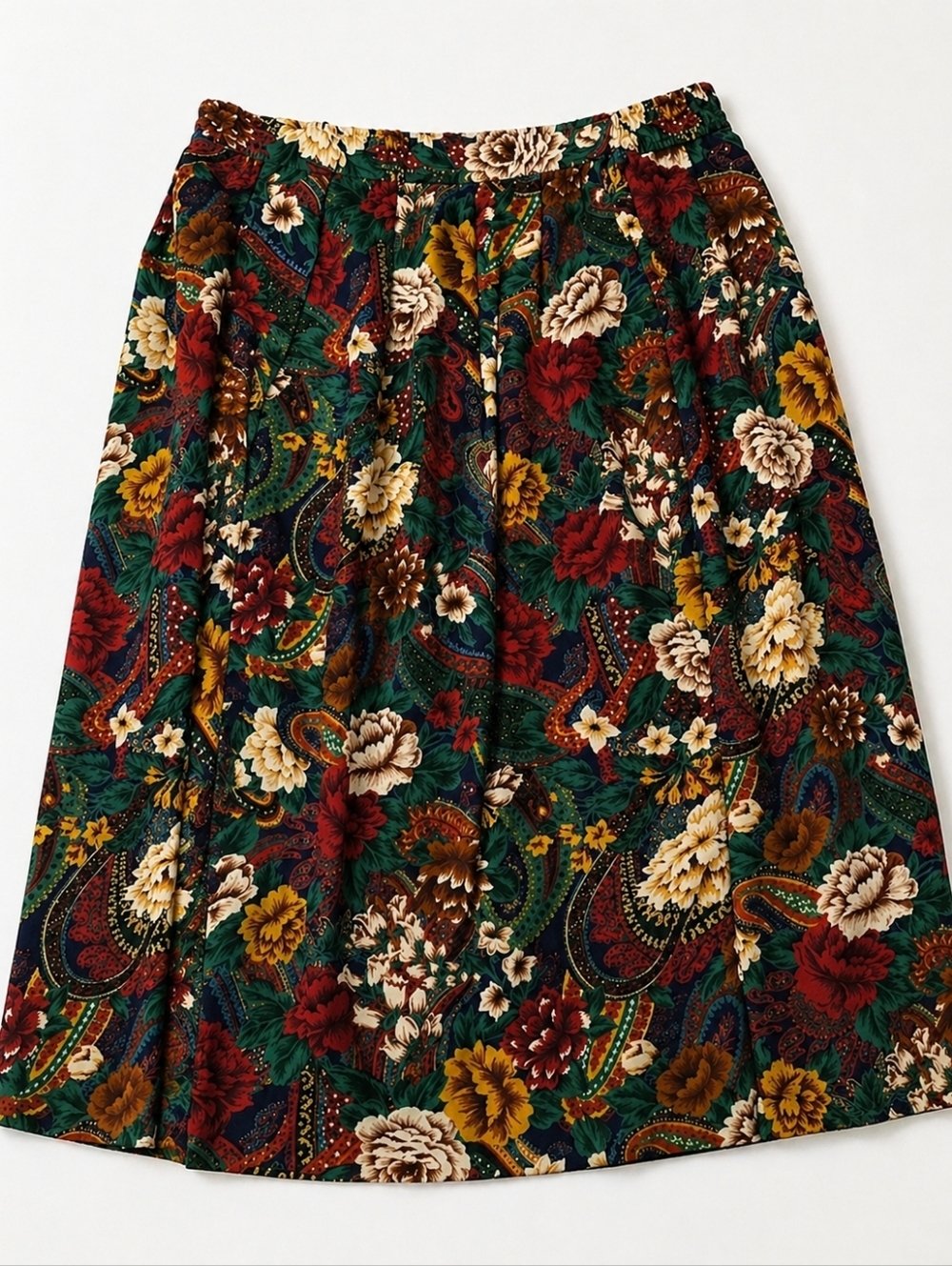 Worthington Vintage Floral Pleated Skirt Size 14 A-Line Midi Fall Colors